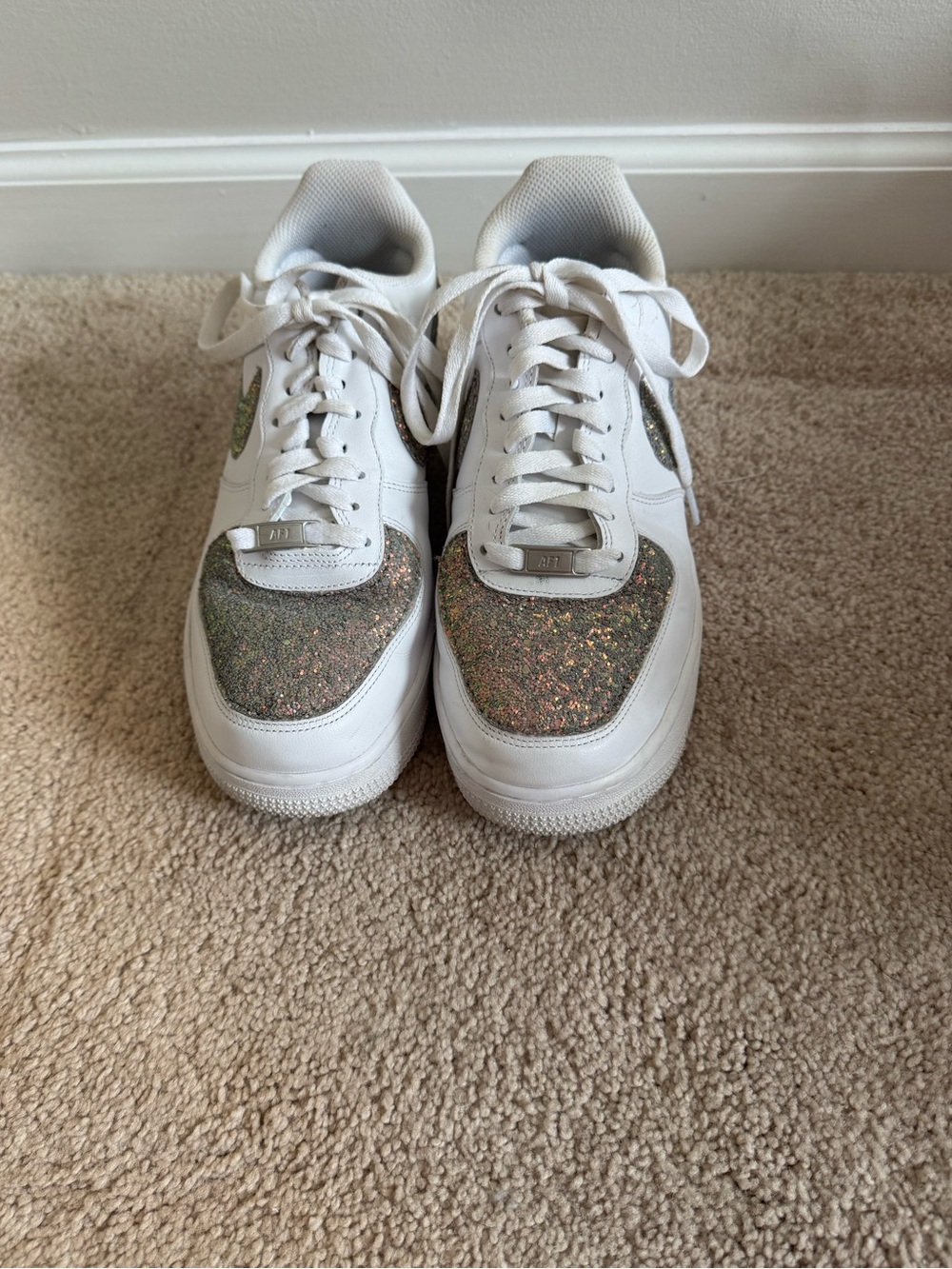 Customized Nike Air Force 1’s with Iridescent Glitter Accent